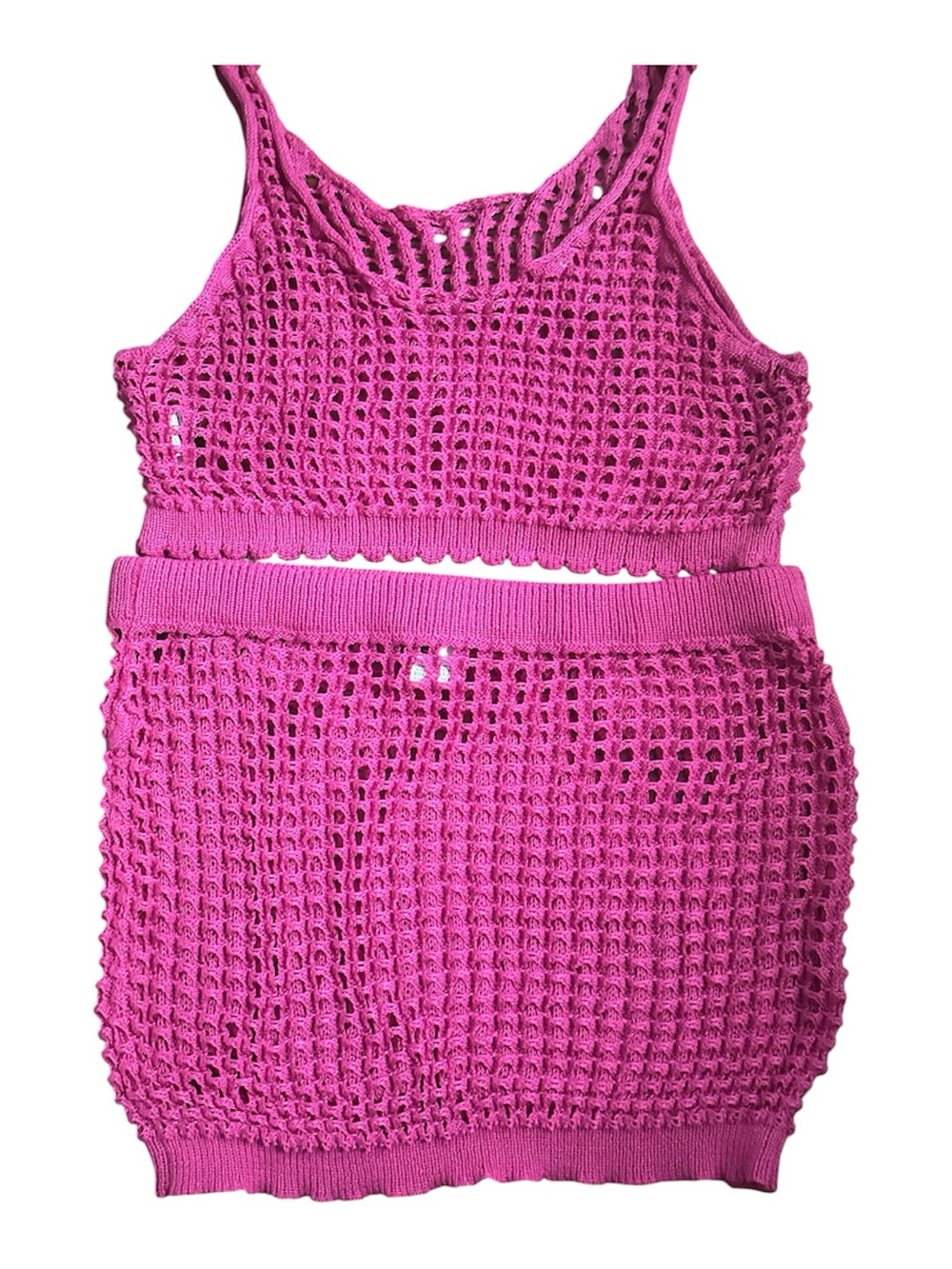 SHEIN Hot Pink Crochet Two-Piece Swim Coverup Set